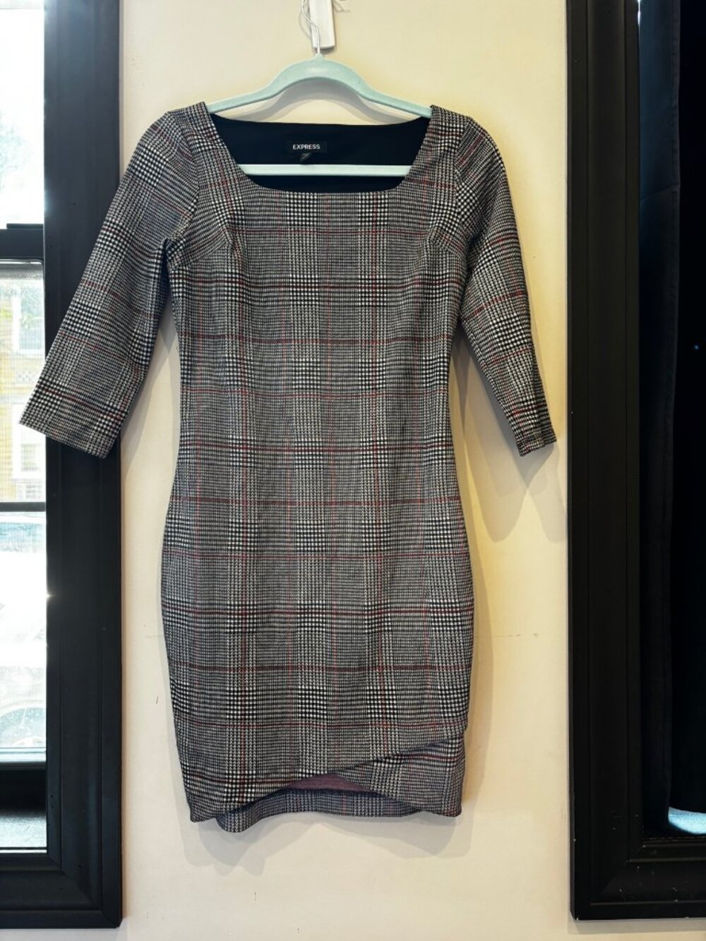 Express Houndstooth Plaid Sheath Dress, Size XXS Petite
